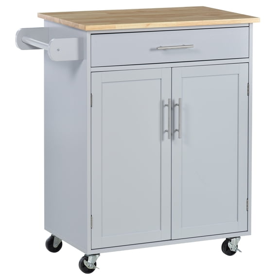 Kitchen Islands HOMCOM Kitchen Island Cart Rolling Trolley Cart with Drawer, Storage Cabinet & Towel Rack, Gray,Kitchen Carts