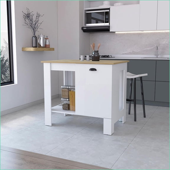 Kitchen Islands Modern 1-Door with Open Shelf White & Macadamia | White | MDF