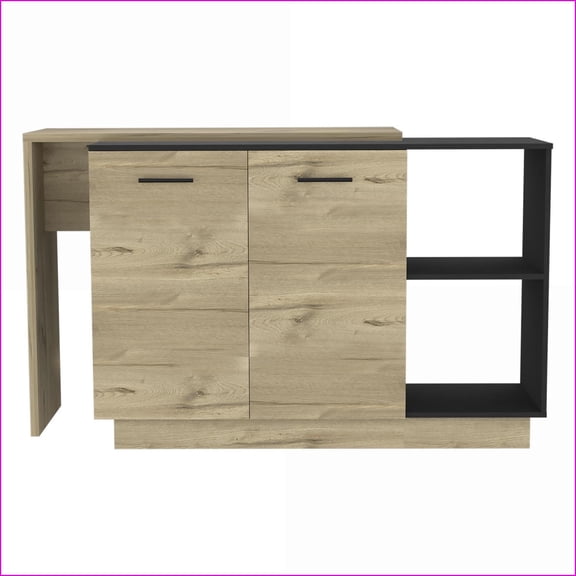 Kitchen Islands | Modern Black/Light Oak with Storage Shelves | Black | Particle Board