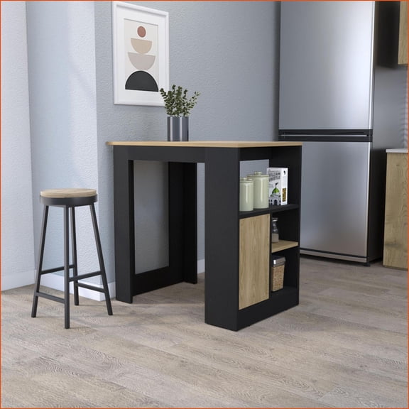 Kitchen Islands, Modern Black/Natural Oak with Storage Door & Open Shelves | Melamine | Small (less than 40in)