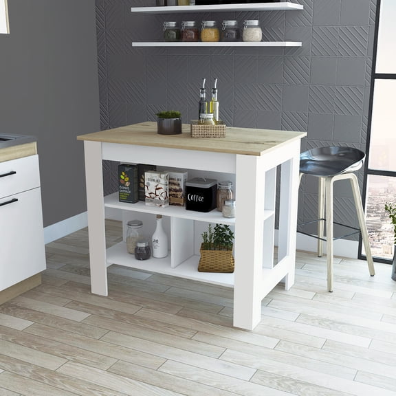 Kitchen Islands Rockaway 3-Shelf Kitchen Island White and Light Oak,Kitchen Carts