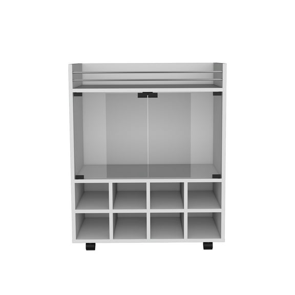 Kitchen Islands St Andrews Bar Cart with Built-In 8-Bottle Rack, Double Glass Door Cabinet, and Aluminum-Edged Top Surface,Kitchen Carts