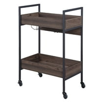 Kitchen Islands, Walnut and Black Serving Cart with 2 Shelves, Brown Black Kitchen Carts,Wood Metal Wooden Kitchen Islands, Furniture Dining Furniture Kitchen Islands & Carts Walnut and Black Serving