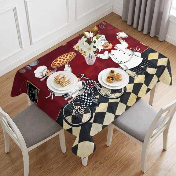 Kitchen Italian Chef Table Cloth 60x84in, Waterproof Rectangle Tablecloth Wipeable Tablecloths Farmhouse Pizza Black White Check Table Covers for Dining Tables Party Indoor Outdoor