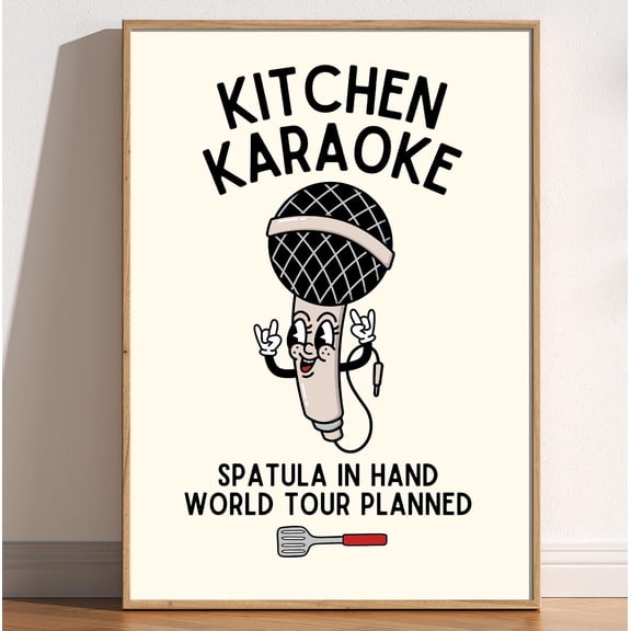 Kitchen Karaoke Print Retro Cartoon Chef Funny Kitchen Wall Art Home Decor Office Wall Art