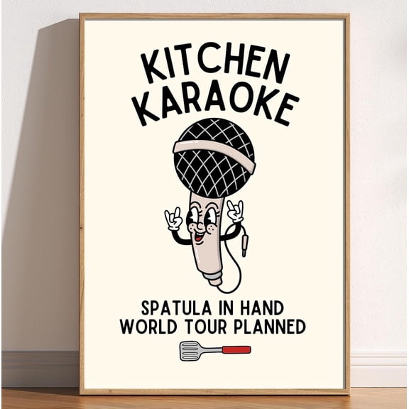 Kitchen Karaoke Print Retro Cartoon Chef Funny Kitchen Wall Art