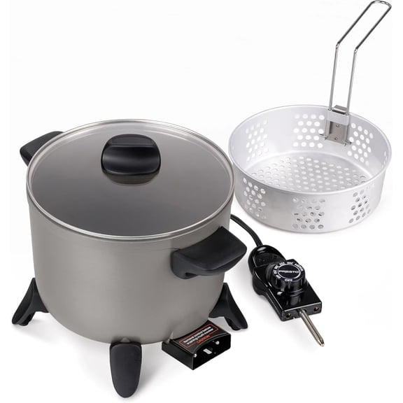 Kitchen Kettle Multi-Cooker and Electric Deep Fryer with Non-Stick Ceramic Surface, Steamer and Fryer Basket, 5-Quart - 1200W Multi-Use Kitchen Appliance