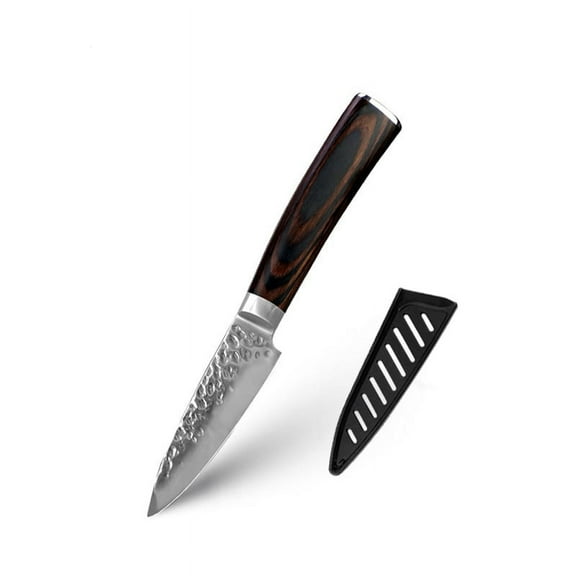Kitchen Knife 3.5inch Paring Knives with Sheath,Stainless Steel Sharp Forged Hammered Blade Non-Stick Fruit Slicer Vegetable Slicing Utility Knife Cutter Cooking Tool