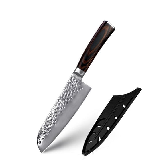 Kitchen Knife 5inch Santoku Knives with Sheath,Stainless Steel Sharp Forged Hammered Blade Non-Stick Fruit Slicer Vegetable Slicing Chef Knife Cutter Cooking Tool