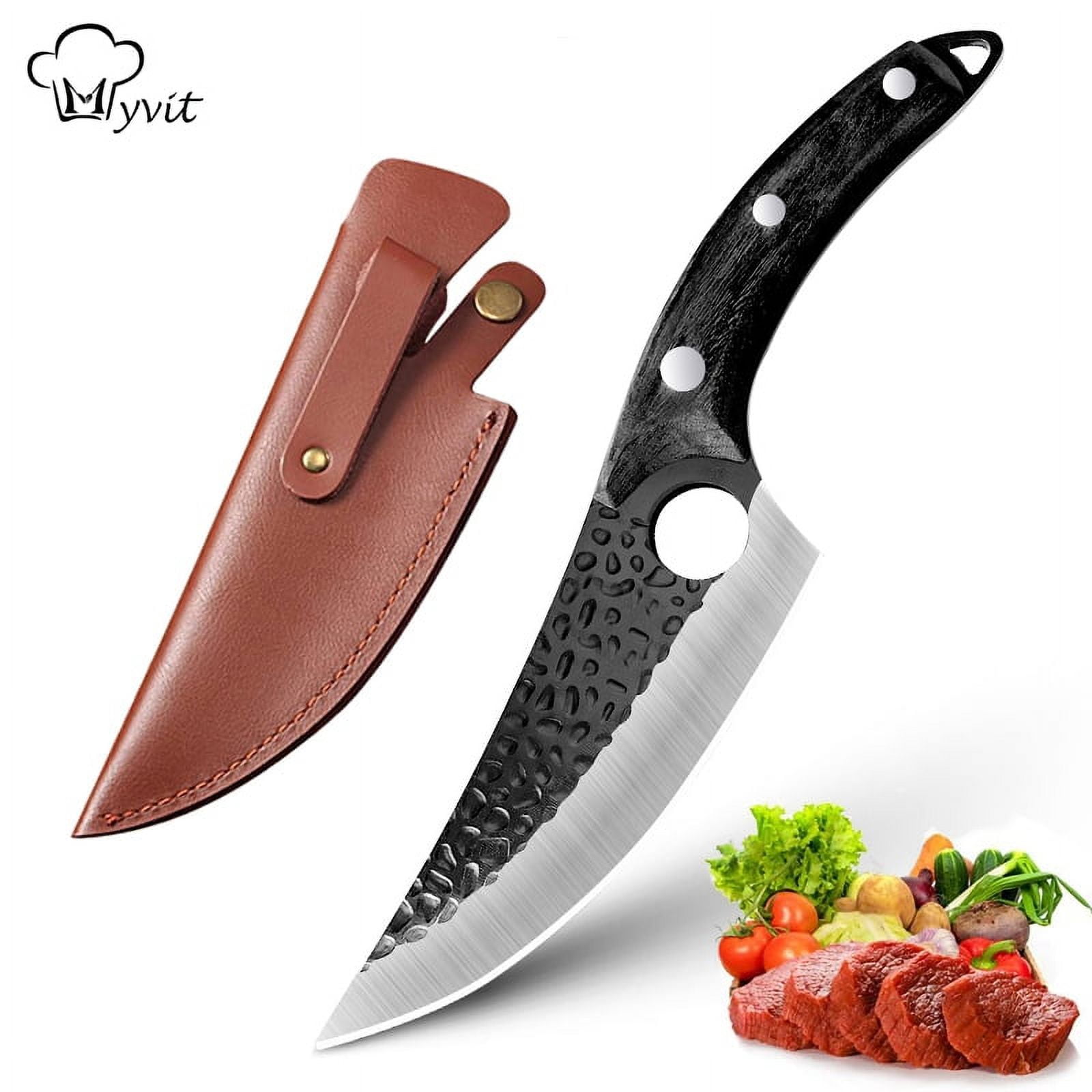 Boning Knife Set Stainless Steel Full Tang Wood Handle Chef Hammered  Slicing Cut