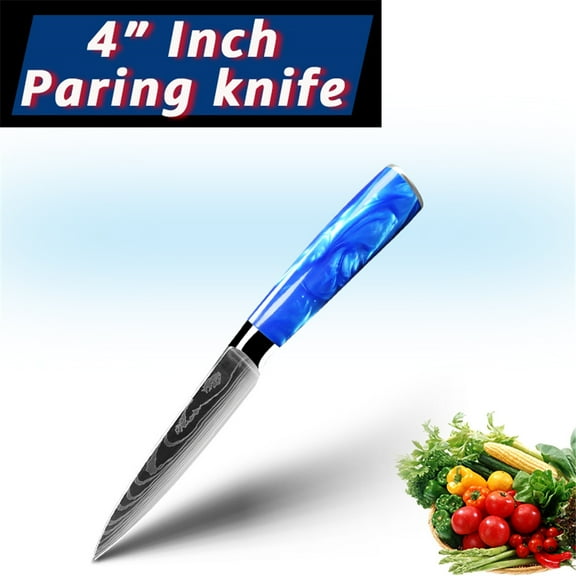Kitchen Knife Damascus Laser Steel Professional Chef Knives 7CR17 440C Stainless Steel Ultra Sharp Santoku Slicing Cleaver Knife with Blue Resin Handle Cooking Tools