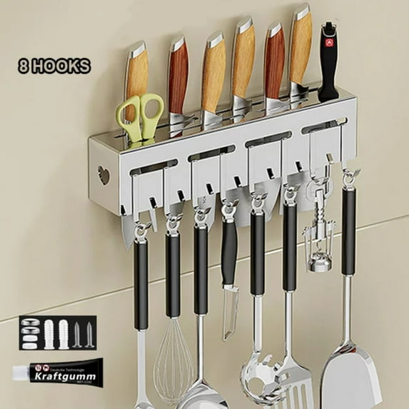 Kitchen Knife Holder for Wall, 11.8" Stainless Steel Kitchen Knife Storage Organizer, Silvery