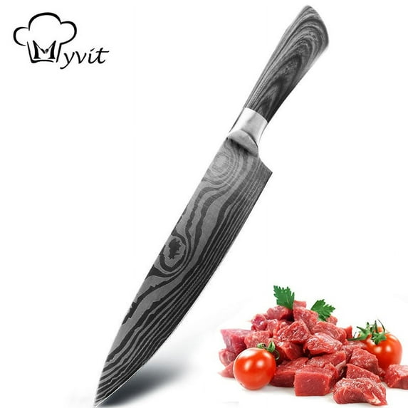 Kitchen Knife Japanese Knives 8" Chef Knives Stainless Steel Damascus Laser Meat Cleaver Knife for Vegetables Utility Meat Slicing Boning Knives,Gray