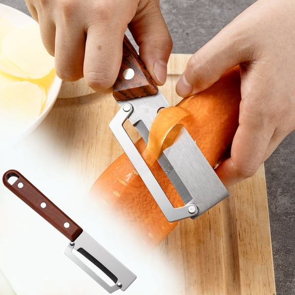 Kitchen Knife Paring Knife, Vegetable Peeler with Wooden Handle and Bottle Opener 2-in-1 Stainless Steel Kitchen Tool for Fruit Apple Potato Pumpkin Papaya