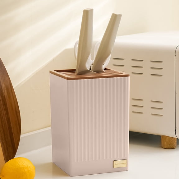 Kitchen Knife Rack Countertop Organizer with Drain Tray, Multifunctional Storage Holder for Chef Knives, Scissors, Utensils, and Chopsticks, Durable ABS Plastic Knife Block for Home and Office Use