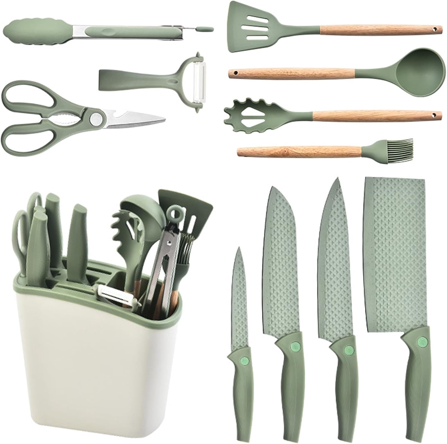Kitchen Knife Set, 12-in-1 Kitchen Utensils Set with Knife Set and ...
