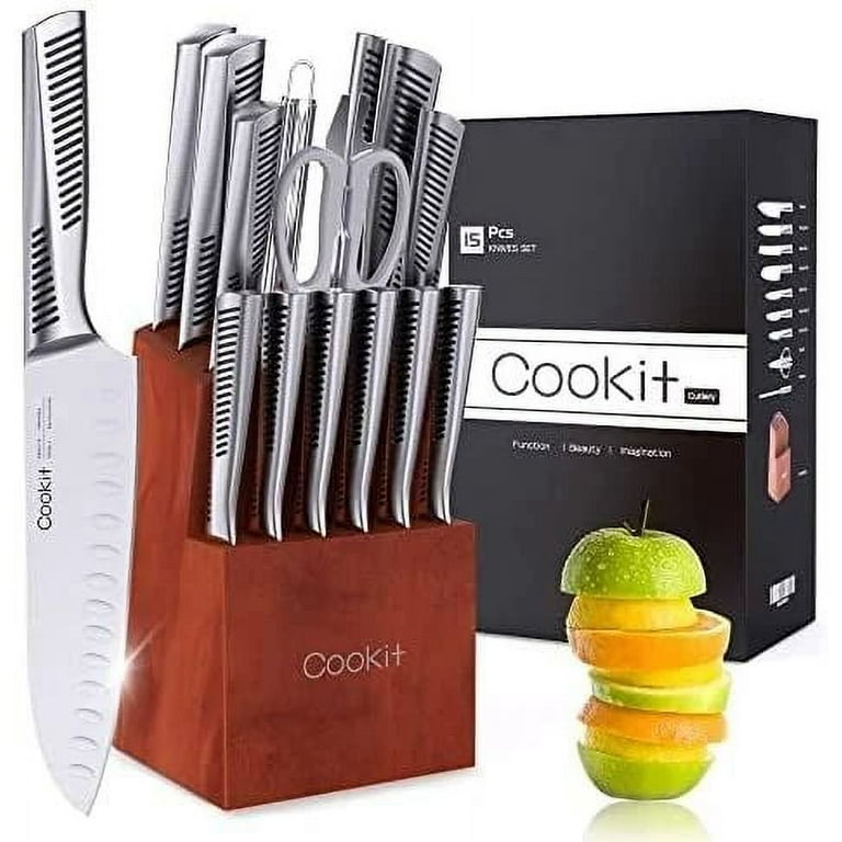 Clearance Kitchen Knife Set, 15 Piece Knife Sets with Block Chef Knife  Stainless Steel Hollow Handle Cutlery with Manual Sharpener… 