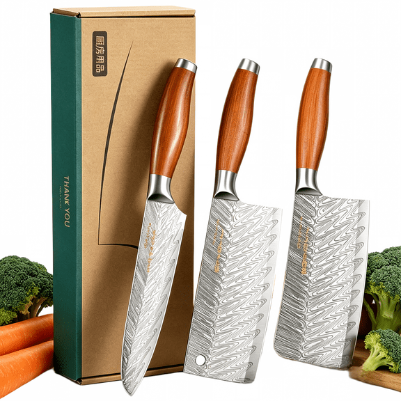 Plys Kitchen Knife Set, Professional Chef, High Carbon Stainless Steel, Ultra Sharp Blade, 3 Piece