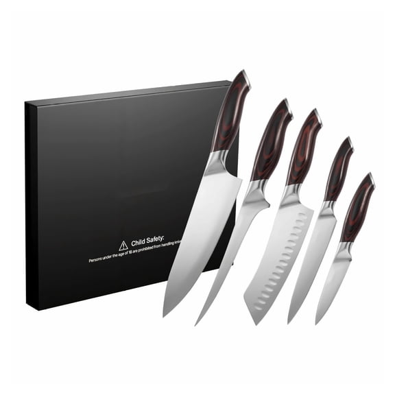 Kitchen Knife Set, 5 Piece Stainless Steel Sharp Knives, High Carbon Cutlery with Ergonomic Handles, Professional Chef's Knives for Home Kitchen & Precise Cutting