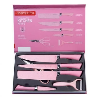 LEISIDY 7 Pieces of Pink Kitchen Knife Set - Non-stick Stainless Steel  Kitchen Knives Set with 1 Scissor & 1 Peeler Stand and Chopping Board with  Gift