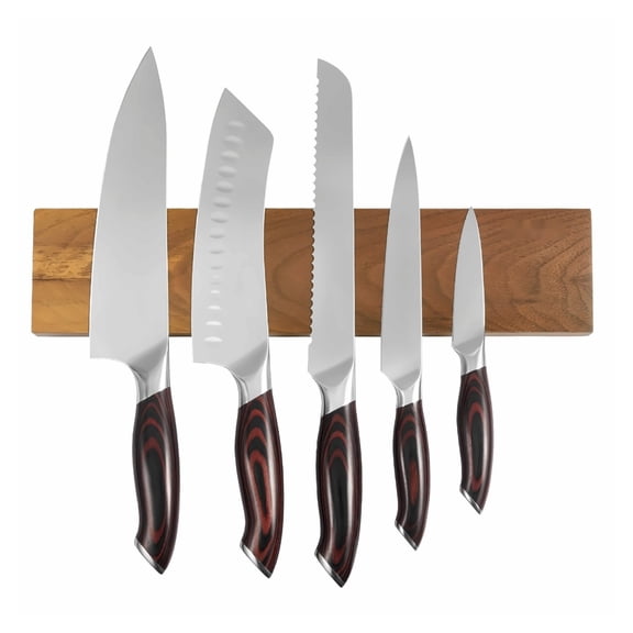 Kitchen Knife Set, 6 Piece Stainless Steel Sharp Knives with Magnetic Holder, Professional Chef Cutlery with Ergonomic Handles, Walnut Block, Gift for Cooking Enthusiasts
