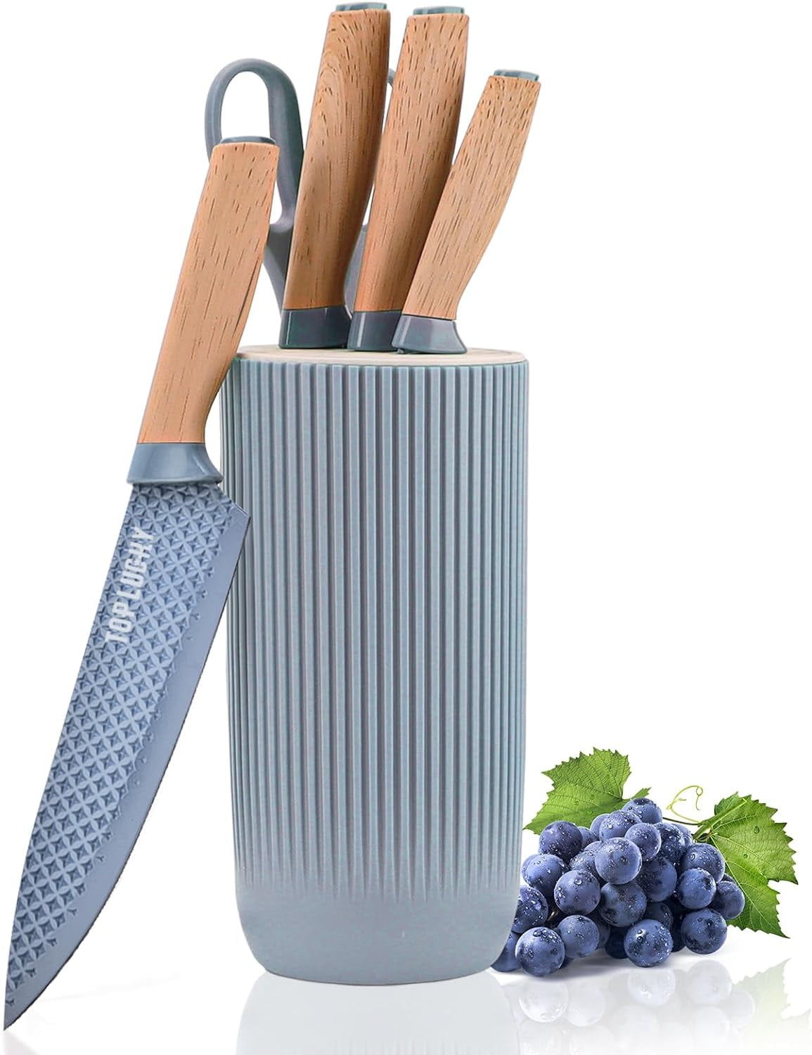 Kitchen Knife Set, 6 Pieces Blue Professional Knife Set with Universal Knife Block, Super Sharp Knife Set with Ergonomic Handle, Non-stick Stainless Steel Knife Block Set
