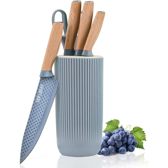 Kitchen Knife Set, 6 Pieces Blue Professional Knife Set with Universal Knife Block, Super Sharp Knife Set with Ergonomic Handle, Non-stick Stainless Steel Knife Block Set