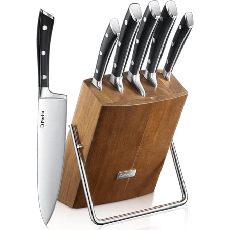 Kitchen Knife Set, 6 Pieces German Stainless Steel Small Kitchen Knives Set with Wooden Block, Cutlery Block Set