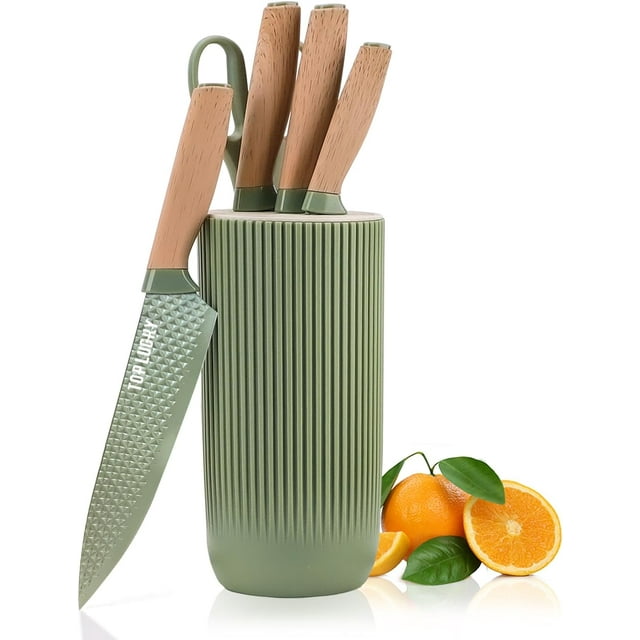Kitchen Knife Set, 6 Pieces Green Professional Knife Set with Universal ...