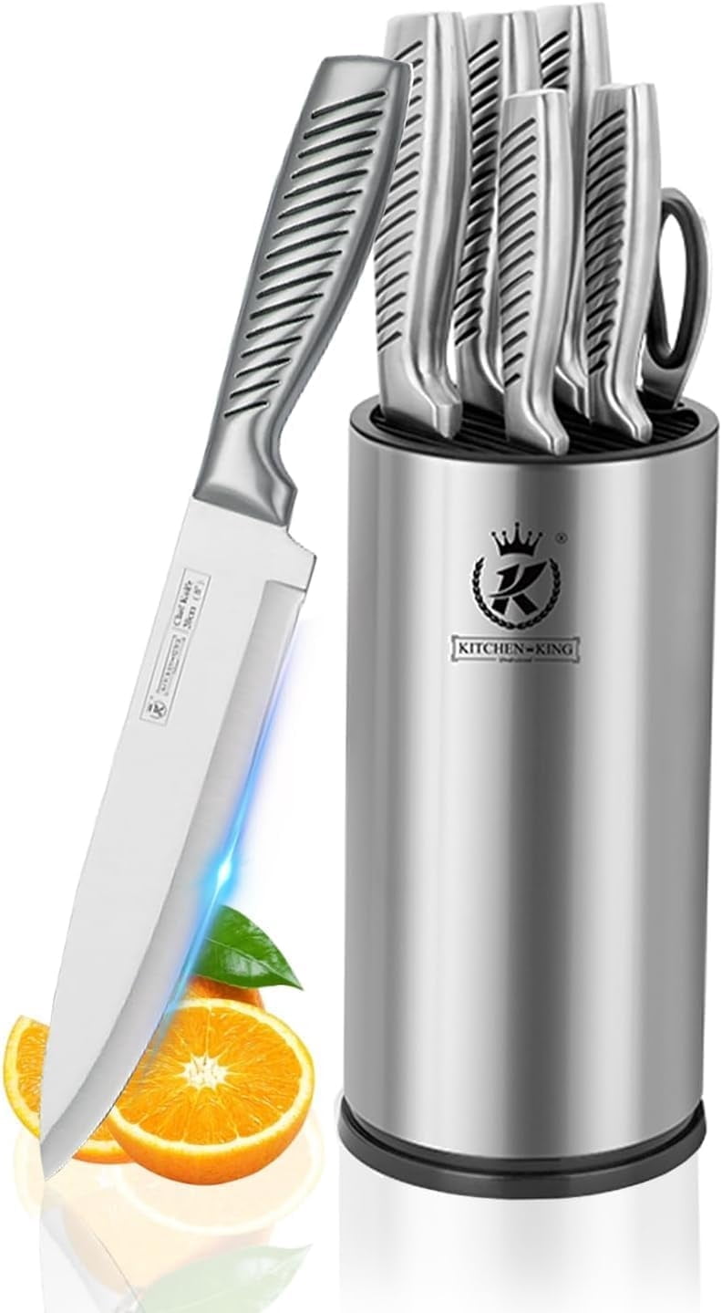 Kitchen Knife Set, 7-Piece Compact Knife Block Set with Universal Knife Block, Sharp Stainless Steel Chef Knife Set for Home Apartment Restaurant, Kitchen Knives Set Gifts for Men Women