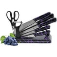 thumbnail image 1 of Kitchen Knife Set, 8-Pieces Purple Textured Kitchen Knife Block Set, Sharp Stainless Steel Chef Knife with PP Ergonomic Handle, Cooking Knife Set for Cutting Meat Vegetable, 1 of 7
