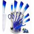 thumbnail image 1 of Kitchen Knife Set, 9-Piece Blue Professional Kitchen Knives Set with Acrylic Block, Non Stick Sharp Stainless Steel Chef Knife Set with Sharpener for Kitchen Cutting Kitchen Gifts for Women, 1 of 7