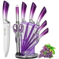 thumbnail image 1 of Kitchen Knife Set, 9-Piece Professional Kitchen Knives Set with Acrylic Block, Non Stick Sharp Stainless Steel Chef Knife Set with Sharpener for Kitchen Cutting Kitchen Gifts，Purple, 1 of 6