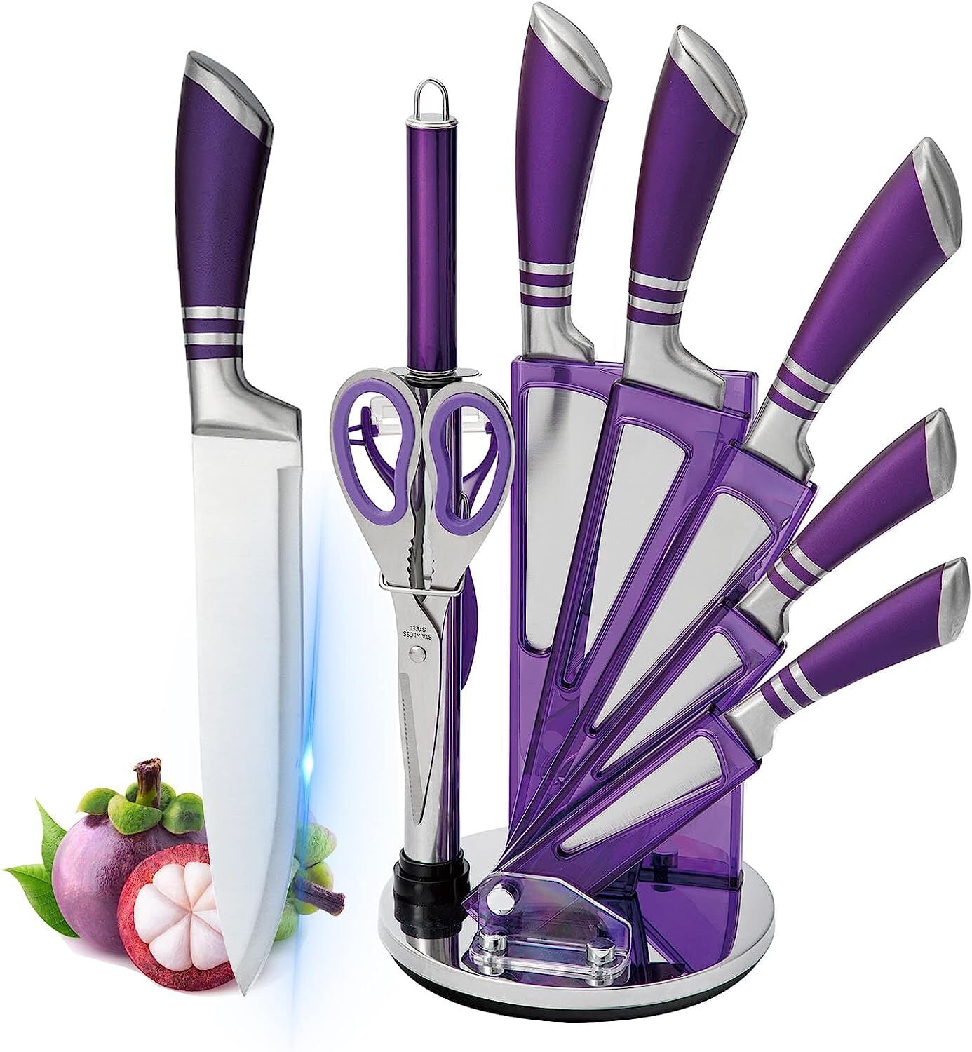 Professional 9Pieces Purple Kitchen Knife Set with Sharpener