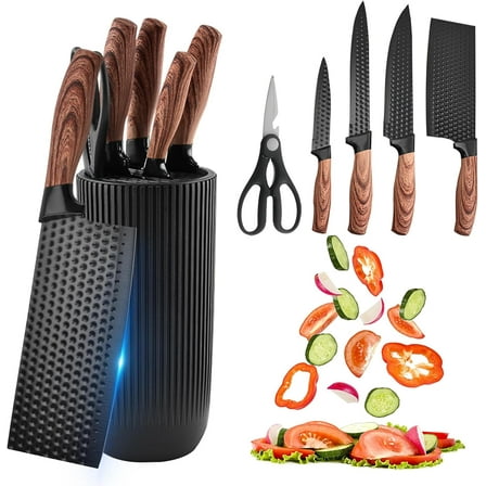 Kitchen Knife Set, Black Kitchen Knife Set with Knife Block – Non-Stick Stainless Steel Sharp Blades, Anti-Rust & Ergonomic Design for Home, Restaurant,Outdoor