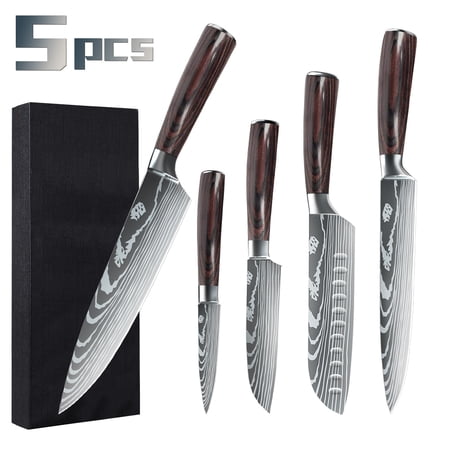 Kitchen Knife Set,DFITO 5-Piece Kitchen Knife Set Stainless Steel Forged,Ultra Sharp Blades,Chefs Knife Set with Gift Box