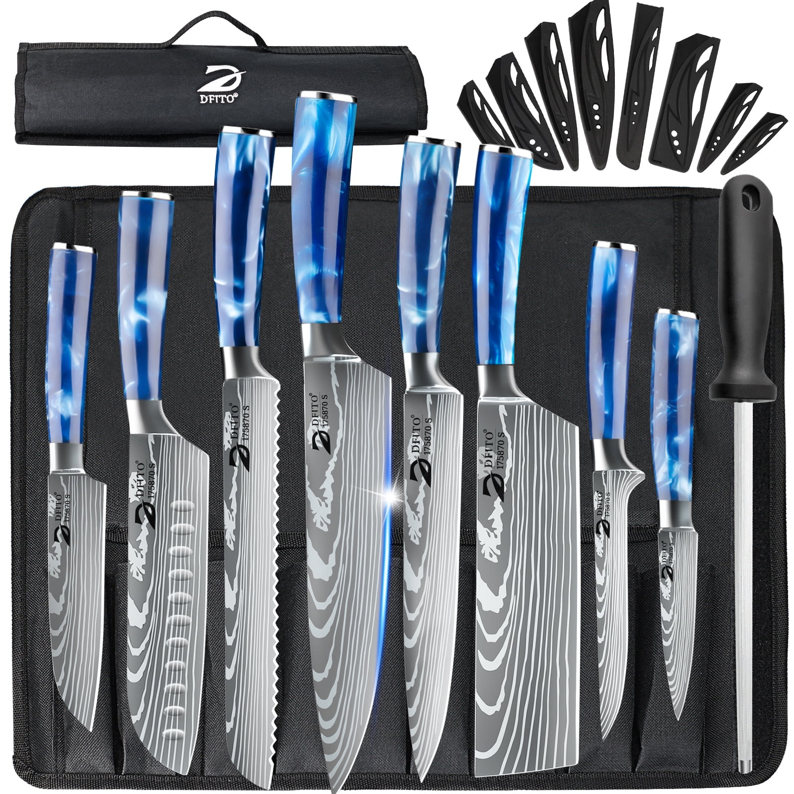 DFITO Professional Chef Kitchen Knife Set, 8 Pcs Stainless Steel with
