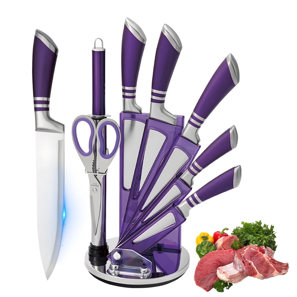 DFITO 9-Piece Kitchen Knife Set with Acrylic Block, Non Stick Sharp High Carbon Stainless Steel Chef Knife Set with Sharpener