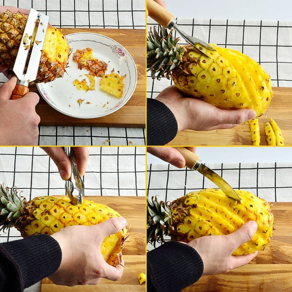 Kitchen Knife Set,Stainless Steel Pineapple Peeler Set Eye Remover Pineapple Clip V Shaped Shovel Tool Peeler Tool Four Set Pineapple Tool