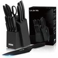 thumbnail image 1 of Kitchen Knife Set with block and Sharpener, 13 Pieces German Stainless Steel Knife Block Set for Chopping, Professional Chef Knife, Lightweight, Black Anti-slip Handle, Dishwasher Safe, 1 of 7