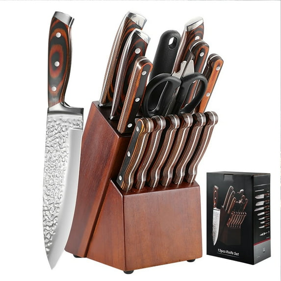 Kitchen Knife Set with Block Block Set,14Pcs High Carbon Stainless Steel Cutlery Knife Set
