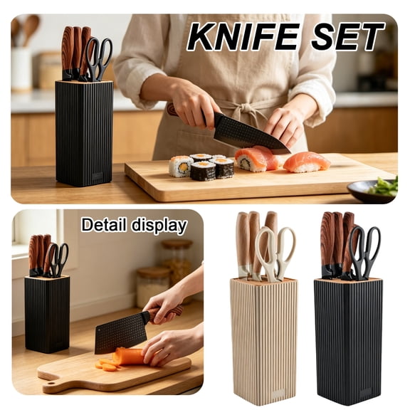 Kitchen Knife Set with Block, High Carbon Stainless Steel Sharp Blades, Wood Grain Handle Chef Knife Set, Mother's Day Gifts for Home Cooking, 1Pcs A