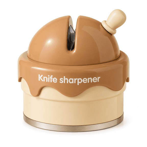 Kitchen Knife Sharpener with Suction Cup Base, Compact Ceramic Sharpening Tool for Knives and Scissors, Ice Cream Shape Countertop Blade Sharpener for Home Kitchen Use