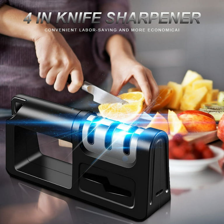 3-Stage Knife Sharpener, Black, for Kitchen Knives, Fast and Simple 3-in-1 Manual Safe Honing Tool Best Chefs Choice, Suitable to All Ceramic or