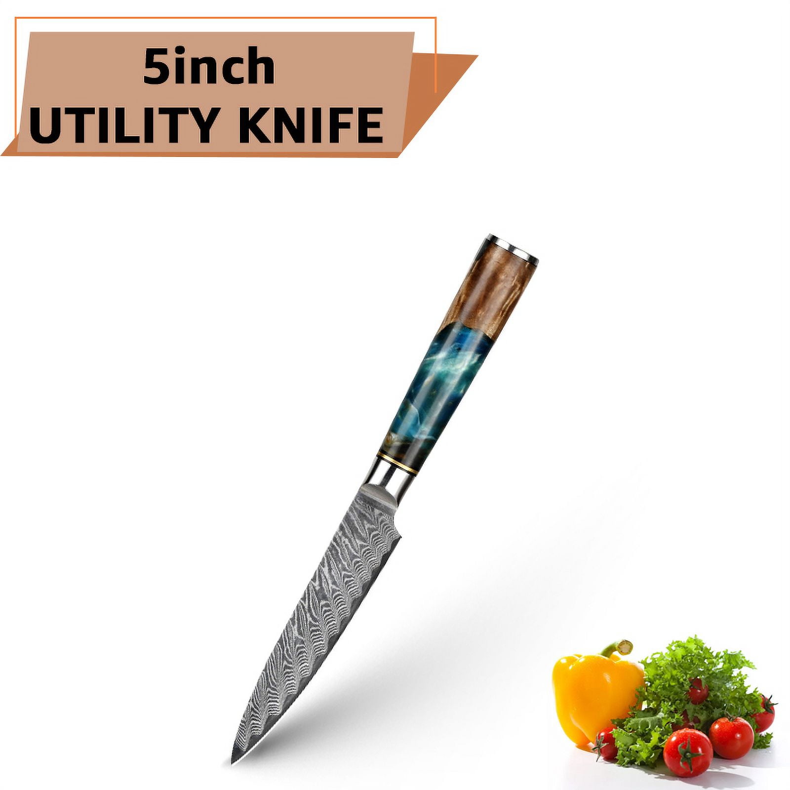 Kitchen Knives German Stainless Steel Damascus Chef Knife Sharp Cleaver Steak Santoku Utility Knifes with Unique Resin Ergonomic Handle with Giftbox