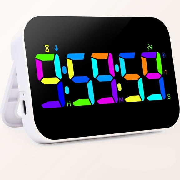 Kitchen LED Digital Timer Rechargeable, RGB Count Down Up Timer with Voice Reminder, Vibration Mode Adjustable Volume and Brightness