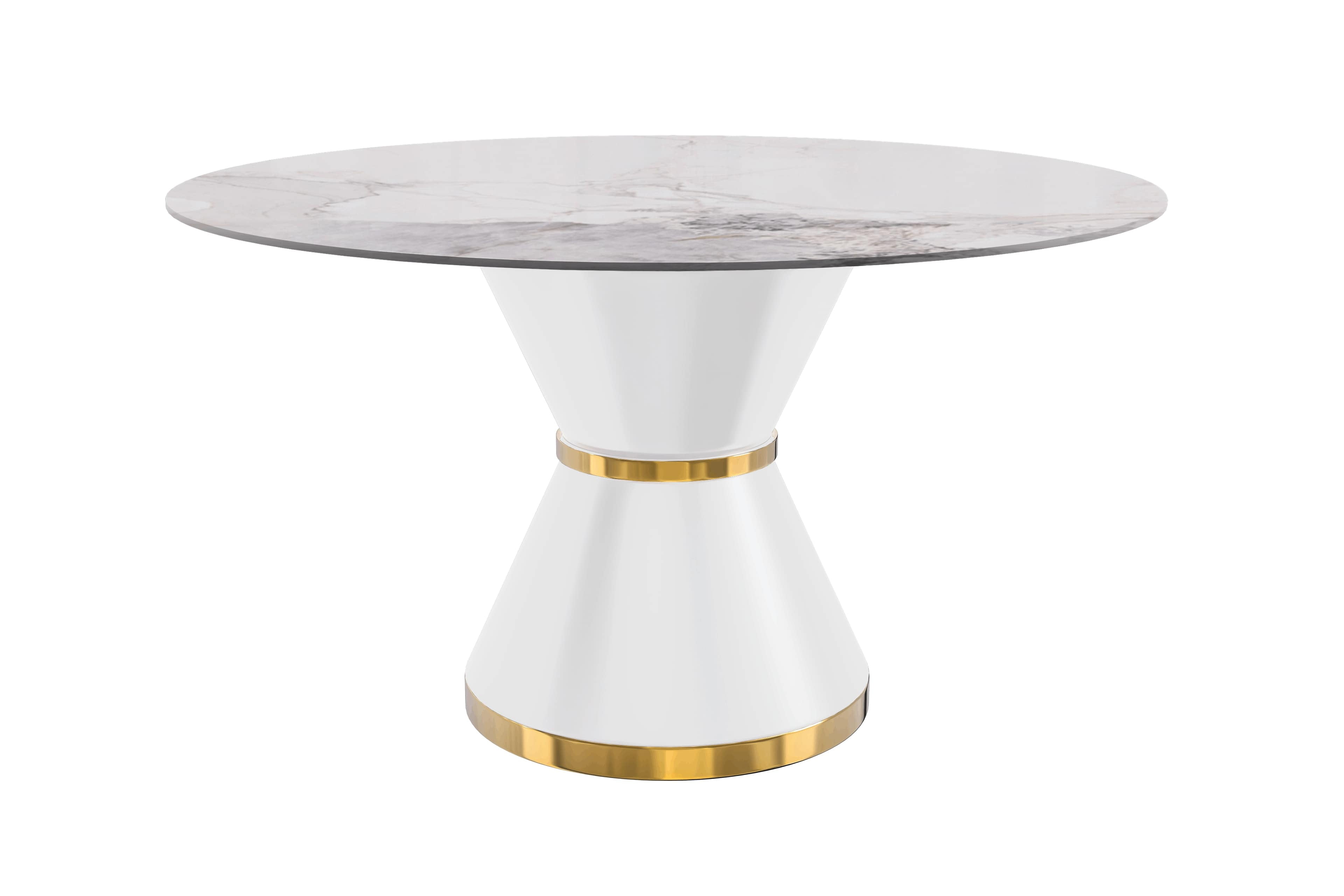 60'' White and Gold Round Glass Dining Table