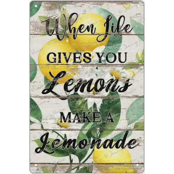 Kitchen Lemon Sign Farmhouse Lemons Make A Lemonade Metal Sign Inspirational Quote Plaque Wall Hanging Posters Artwork Perfect Home Decoration For Friend Family Sister 12 x 8 In