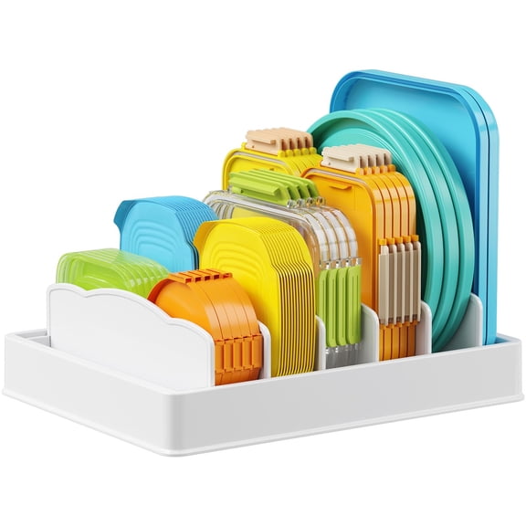 Kitchen Lid Organizer with Adjustable Dividers – 7 Sections, for Cabinet, Pantry, Drawer, Available in Large (13x10"), Extra Large (13-24x9.6"), and Large (9.8-17.3x9.6")