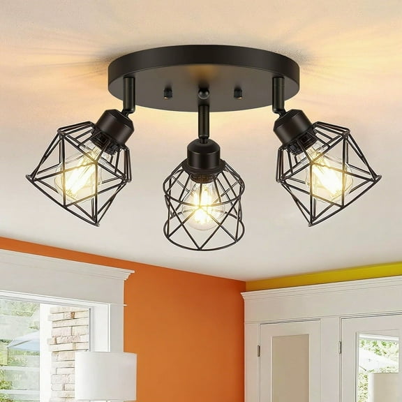 Kitchen Light Fixtures Ceiling Mount, Black Ceiling Light Fixtures 3-Light Adjustable Semi Flush Mount Ceiling Light, Multi-Directional Ceiling Lights for Kitchen Hallway Dining Room(E26 Base)